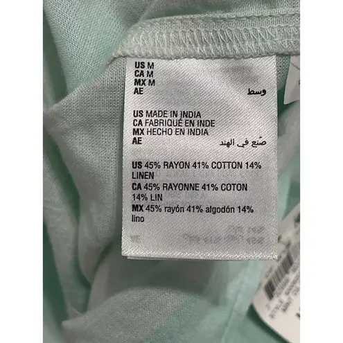 Style & Co. Gingham Tie Front Short Sleeve Button Up Linen Top Mint White Medium Green