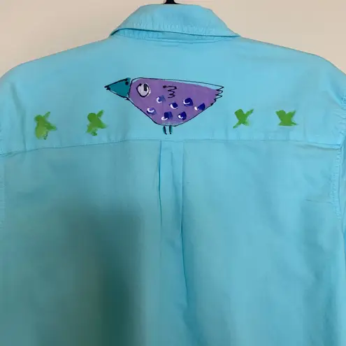 SeaSalt Aqua Button Up Shirt Sz Small Handpainted Blue