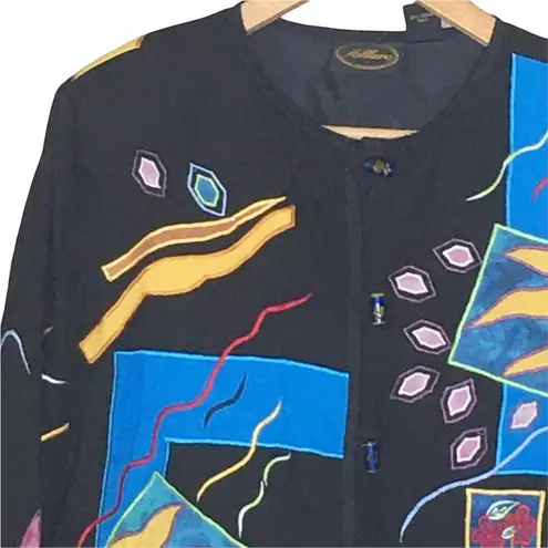 Allure Vintage Patchwork Art to Wear Jacket Embroidered Sun floral Medium Black