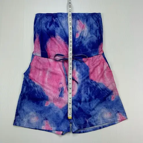 Pink Blue Tie Dye Romper Strapless Beach Shorts Size Large Lightweight