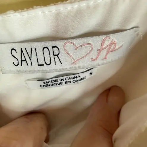 Saylor x Free People Gabri White Lace Jumpsuit Cropped Wide Leg Zipper Front S