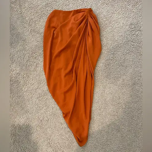 SheIn  High-Slit Ruched Burnt Orange Midi Skirt