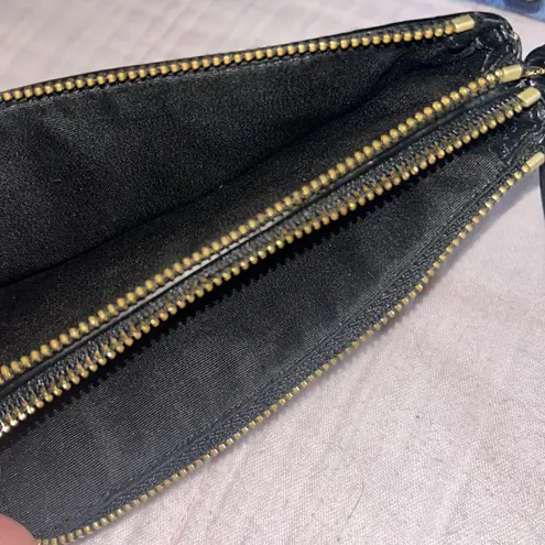 Coach  Black Pebbled Leather Double Zipper Wristlet