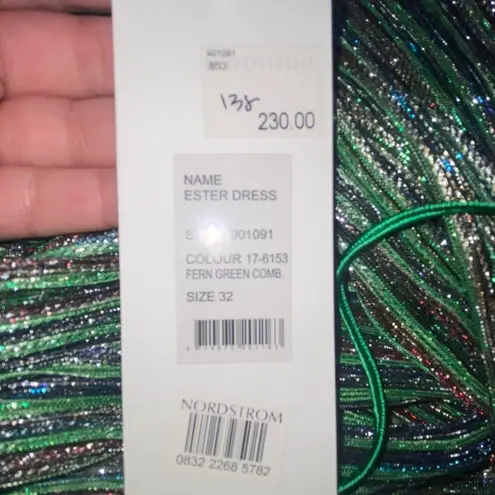 ROTATE Birger Christensen Ester Dress in Fern Green size 32 US 0 NWT