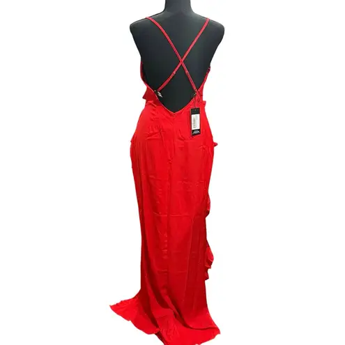 NWT Club L Red Ruffle Plunge Maxi Dress US 4 Holiday Party Wedding Formal Sexy