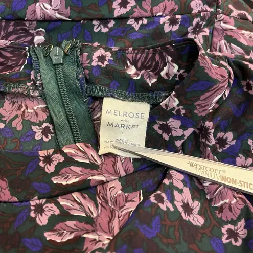 Melrose & Market Floral Ruched Puff Sleeve Dress High Neck Large Purple