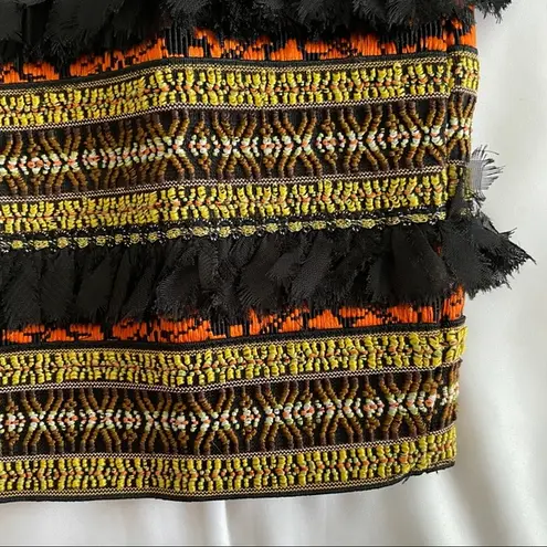 English Rose New Frayed Fringe Embroidered Striped Bandage Mini Skirt