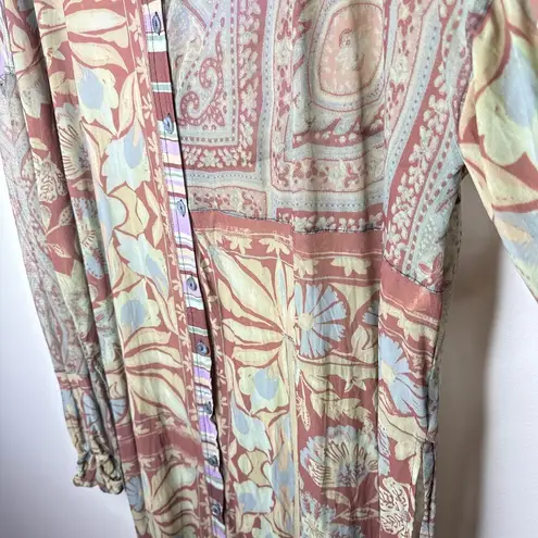 Free People  XL Naomi Print Duster Shirt Longline Style Side Slits Bohemian