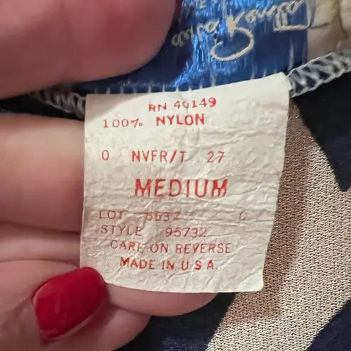 Oscar de la Renta Vintage Swim Beach Cover Up Kimono Kaftan Blue & White Medium