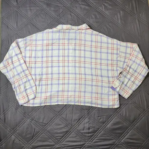 Florence by Mills Plaid White Purple Oversized Long Sleeve Cropped Size XS
