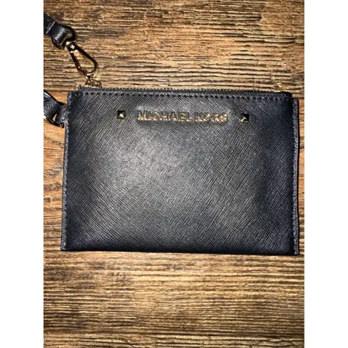 Michael Kors Michael‎ Kors Black Saffiano Leather Zip Card Case Wallet Lanyard
