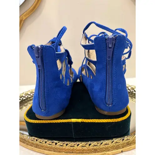Bella Marie Royal Blue Suede Lace Up Gladiator Flats Women's Size 6 Angie 25