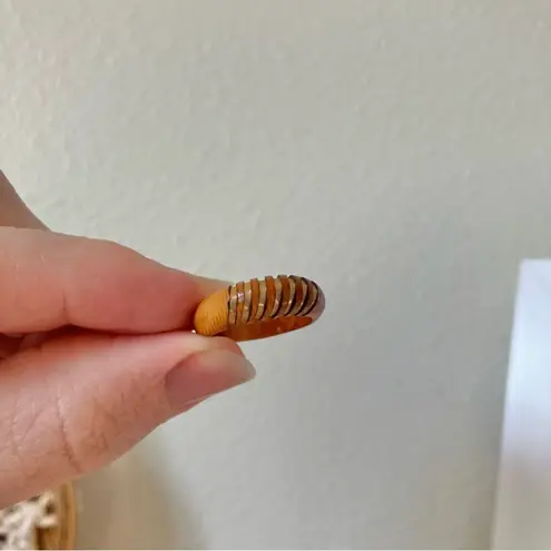 Carved Wood Gold Band Ring “Blathnaid” Bohemian Rustic Minimist Neutral Jewelry Brown