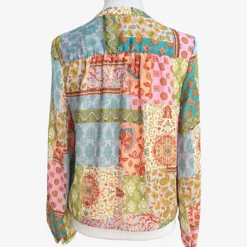 Maison d‘Amélie Pastel Flowy Peasant Top Floral Patchwork Boho Chic Hippie XS Green