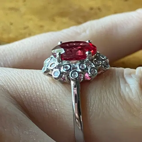Lab Created Red Sapphire Sterling Silver Cocktail Ring Size 6