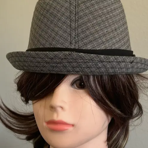 Hat Gray and Black Fedora Hat with Textured Pattern