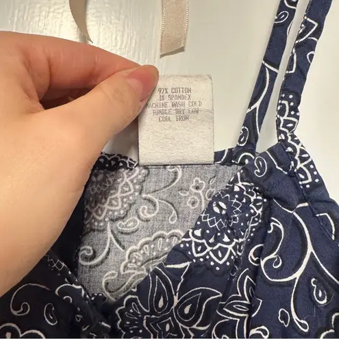 Anchor Blue Vintage 90s Floral Paisley Lace Trim Navy Blue White Mini Sun Dress