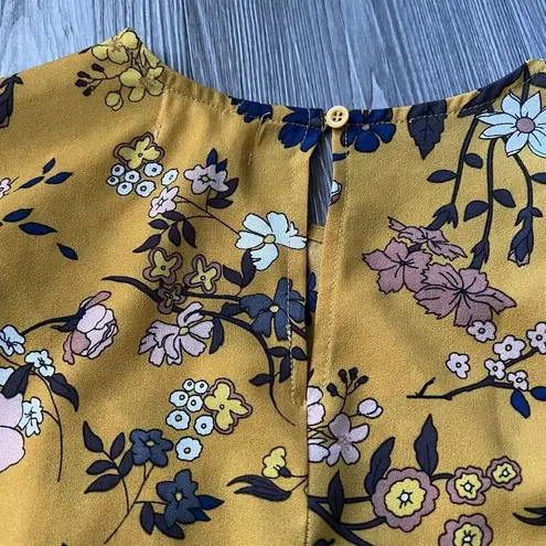 Mello Day Shirt Womens Medium Floral Ruffled Long Sleeve Yellow