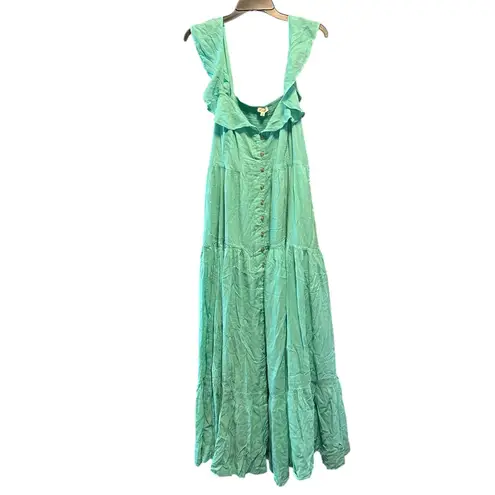 Pilcro Flutter-Sleeve Button-Front Tiered Maxi Dress Mint Green Size XL NWT