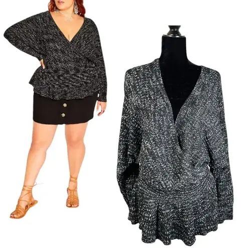 City Chic Western Jumper Marled Knit Wrap Peplum Sweater Size 12 NEW with Tags