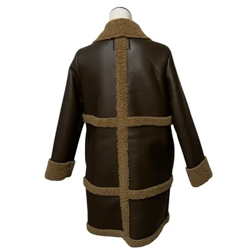 BEARPAW NWT  Sherpa Mixed Media Long Jacket Coat Pockets Chocolate Brown