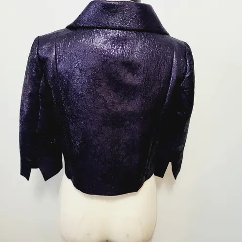 Tracy Reese NY purple metallic jacquard laquer cropped blazer size medium