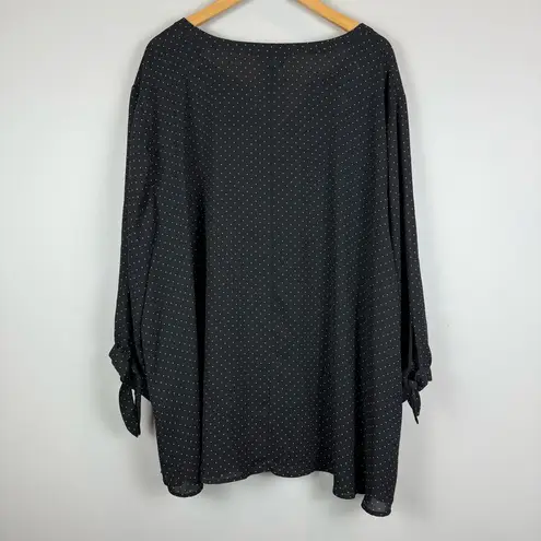 Catherines Top Women's 4X Black White Polka Dot Button Front Tie Sleeve Workwear - Image 5