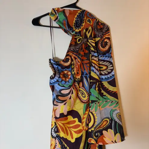 ZARA  Paisley Floral‎ Print One Shoulder Midi Dress Asymmetric Party Size XS