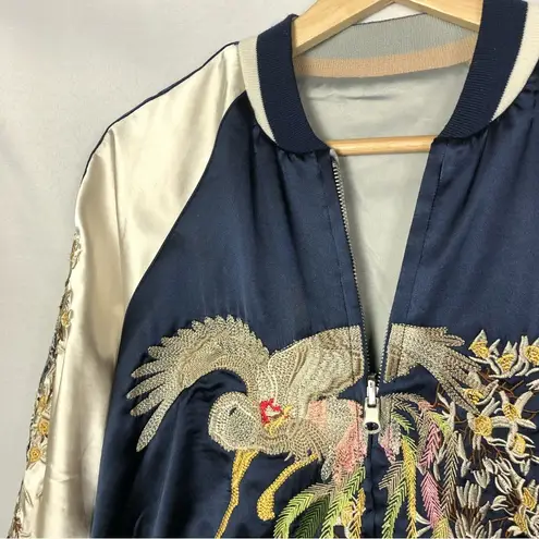 Opening Ceremony Blue & White Satin Reversible Embroidered Bomber Jacket M