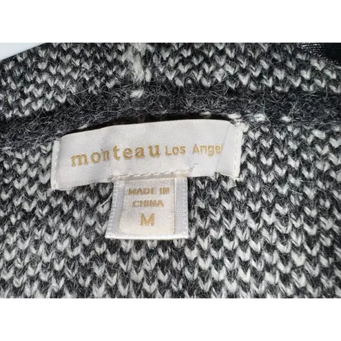 Monteau  Hooded Cardigan Duster‎ Aztec Gray Pockets Bohemian Sweater Coat Medium