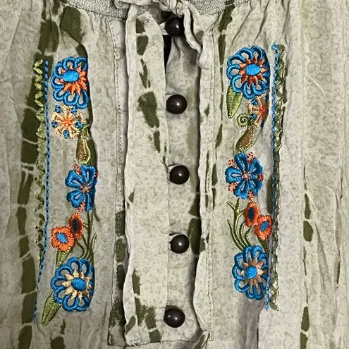 Vanity Green Puff Sleeve Ruched Blouse Size M