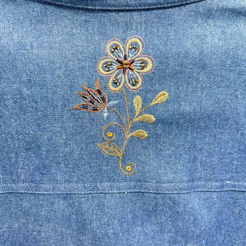 Vintage 90s Y2K Alfred Dunner Beaded Floral Embroidered Denim Chambray Jacket Blue Size undefined