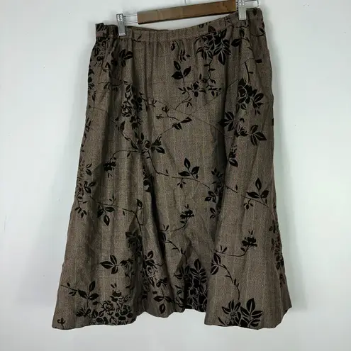 Coldwater Creek Skirt L Brown Floral Velvet A-Line Boho Romantic Office Chic