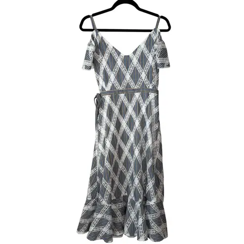 Sandro Dress Illa Cold Shoulder Midi Striped Lace Size EU 36 US 0/2 Wedding