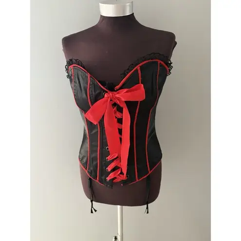 Frederick's of Hollywood Black Corset Top Size L Lace Up Burlesque Pirate Whimsy