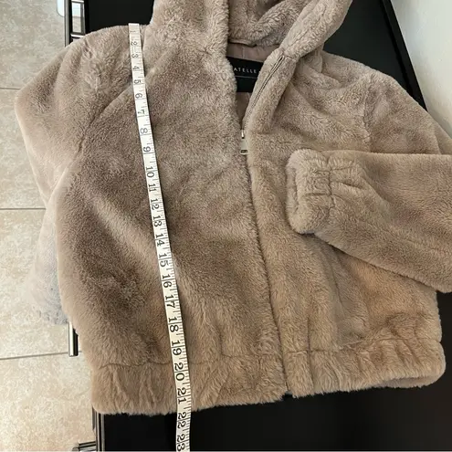Bagatelle  NYC faux fur cropped hooded jacket, taupe, size XS