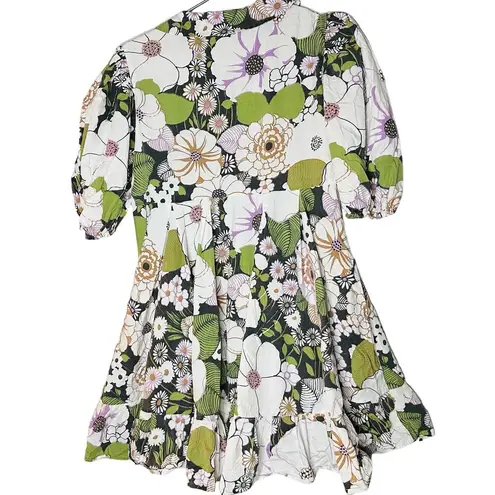 Maje Rafleur Large Floral Print Mini Puff Sleeve Baby Doll Mini Dress Size 40