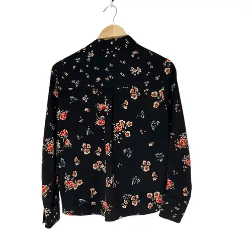 ZARA  floral blouse mock neck top pearl button embellishment long sleeve medium