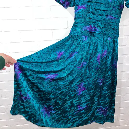 Valerie Stevens Vintage 100% Pure Silk 80’s Turquoise & Purple Dress