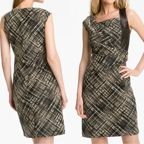 Lafayette 148 • Vania Sheath Dress color block black leather brown draped fitted