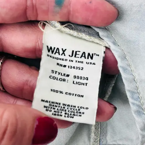 Wax Jean BASIC DENIM SHORT SLEEVE FRONT SHIRT WESTERN WOMENS SZ SMALL LIGTH BLUE