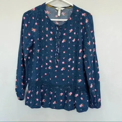 Matilda Jane  Womens Blue Dream A Little Dream Floral Polka Dot Blouse Top S