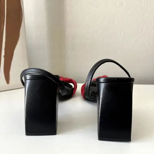 Joseph Heels Red Black Leather Knotted Two-Tone Block Heel Sandals Size 36