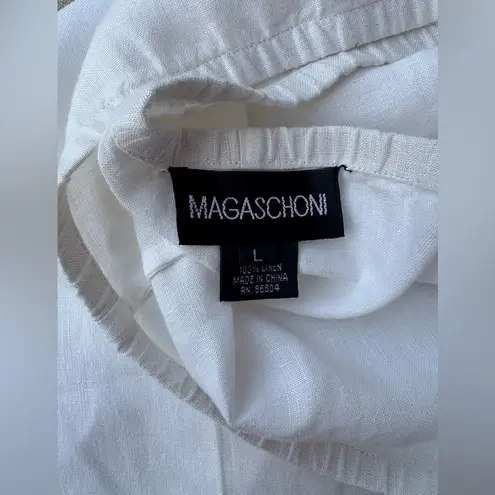 Magaschoni White Eyelet Cropped Pants 100% Linen Women’s Size Large