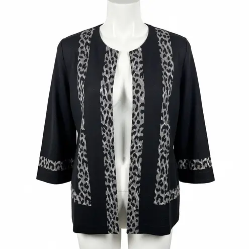 Misook Cardigan Leopard Print Large Black Silver Animal Print Career Chic Party