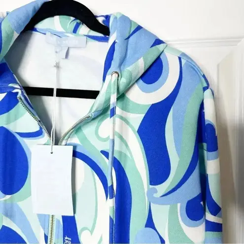 HILL HOUSE Allie Full Zip Hooded Jacket Blue Ocean Kaleidoscope Size Small