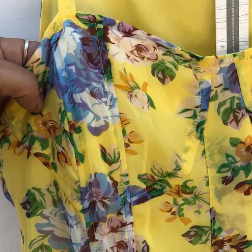 NWT TULLE Womens large Sleeveless Yellow Floral Boning Waist dress (runs small)