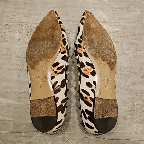 Valentino Garavani 💕💕 Calf Hair Leopard Print Rockstud Ballet Flats 38 EU