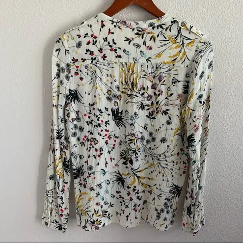 Alice Blue Stitch Fix Brand Floral Long Sleeve Top Tab Sleeve Option S