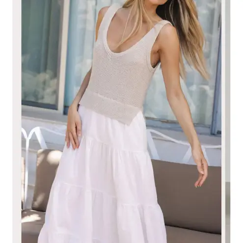 Elan Women's Dress Knit Tank Top White Tiered Maxi Dress Size M Medium